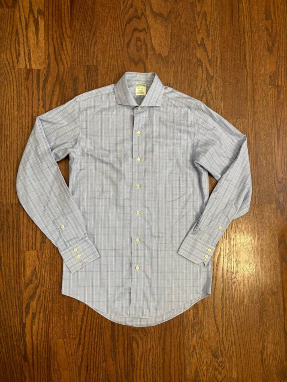 Brooks Brothers Milano Men’s 14.5 33 Blue Plaid Non-Iron Dress Shirt Slim Fit